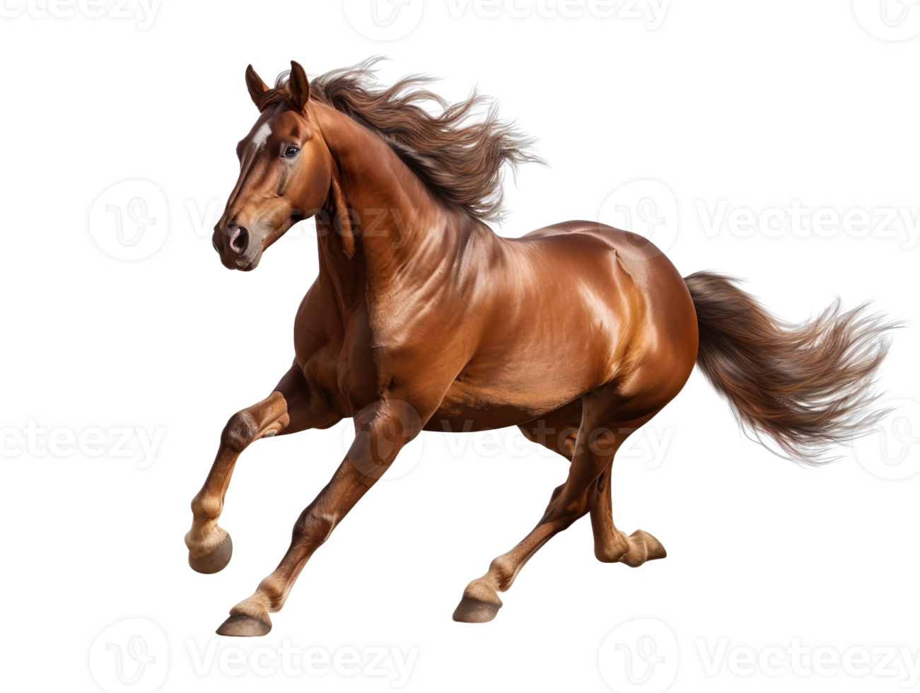 A powerful brown horse running with full speed isolated on transparent background png