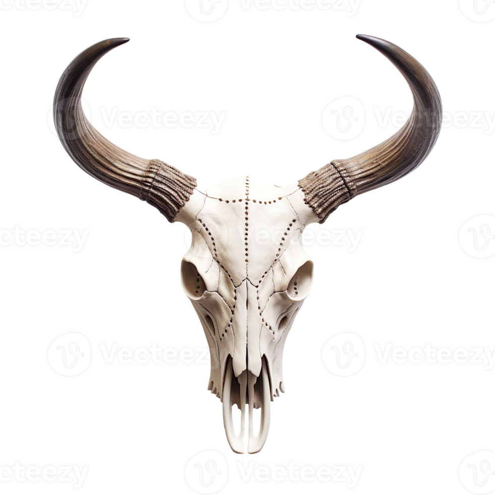 A skull of a bull with horns isolated on transparent background png
