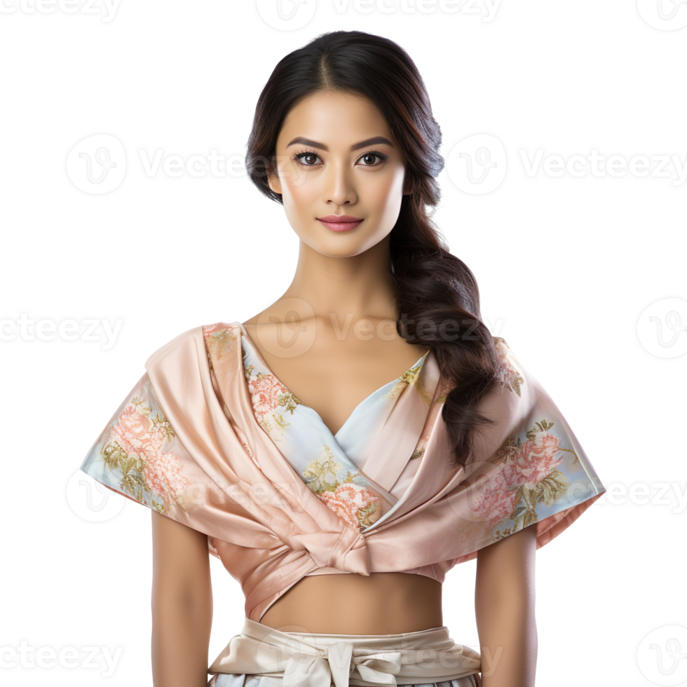 A woman wearing Thai clothing isolated on transparent background png