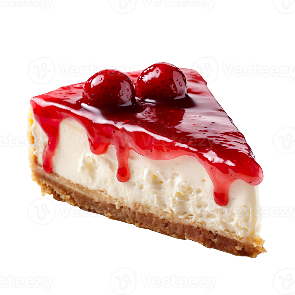 un rebanada de fresa tarta de queso con un fresa Adición aislado en ...