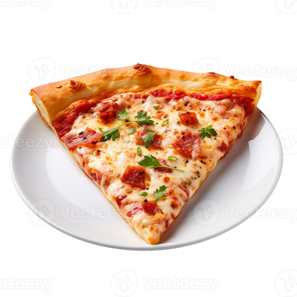 A Slice of Pizza on a White Plate isolated on transparent background png