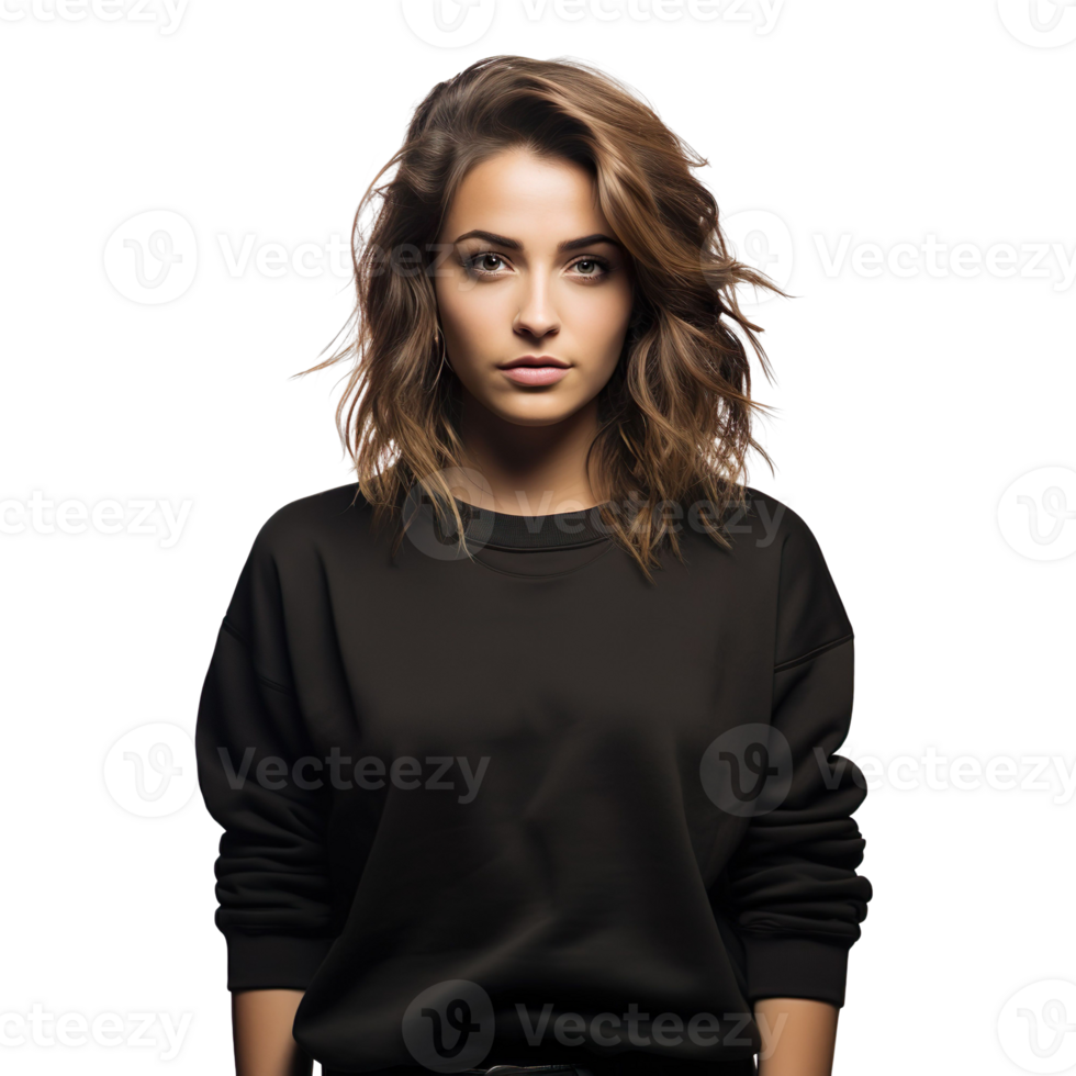 a Woman Wearing a Black Sweatshirt isolated on transparent background png