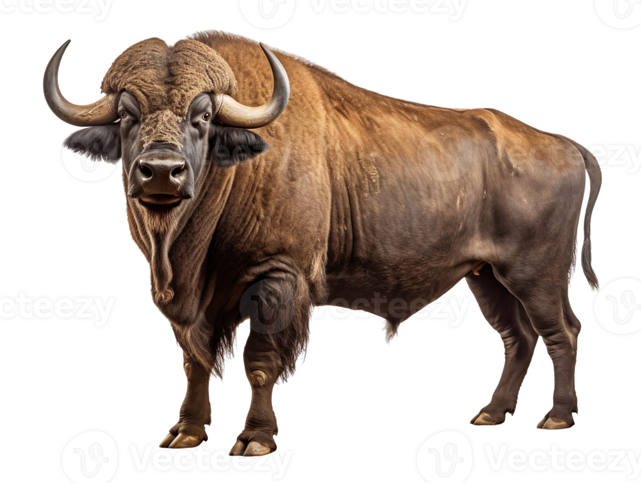 African buffalo standing isolated on transparent background png