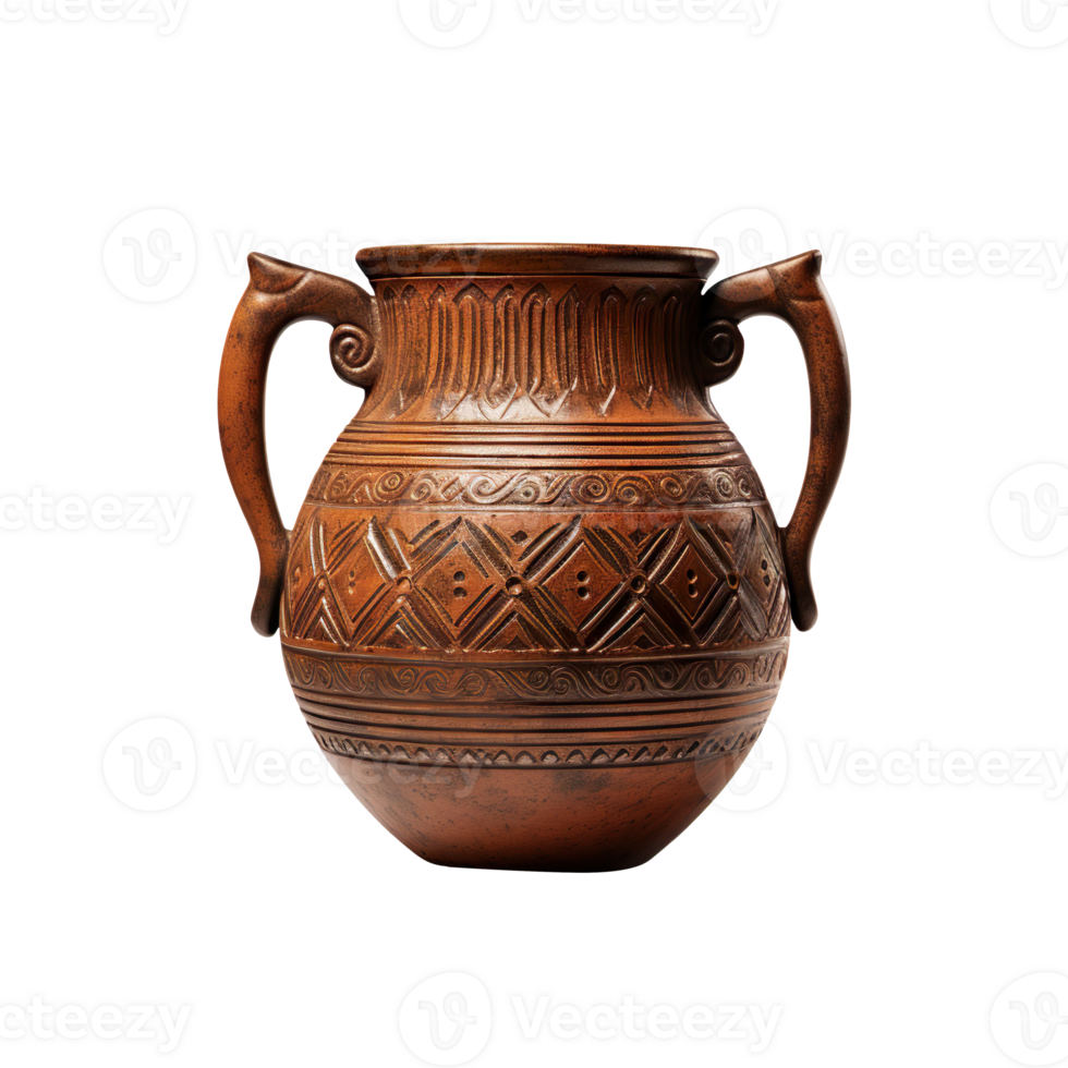 Antique Clay Jug with Two Handles isolated on transparent background png