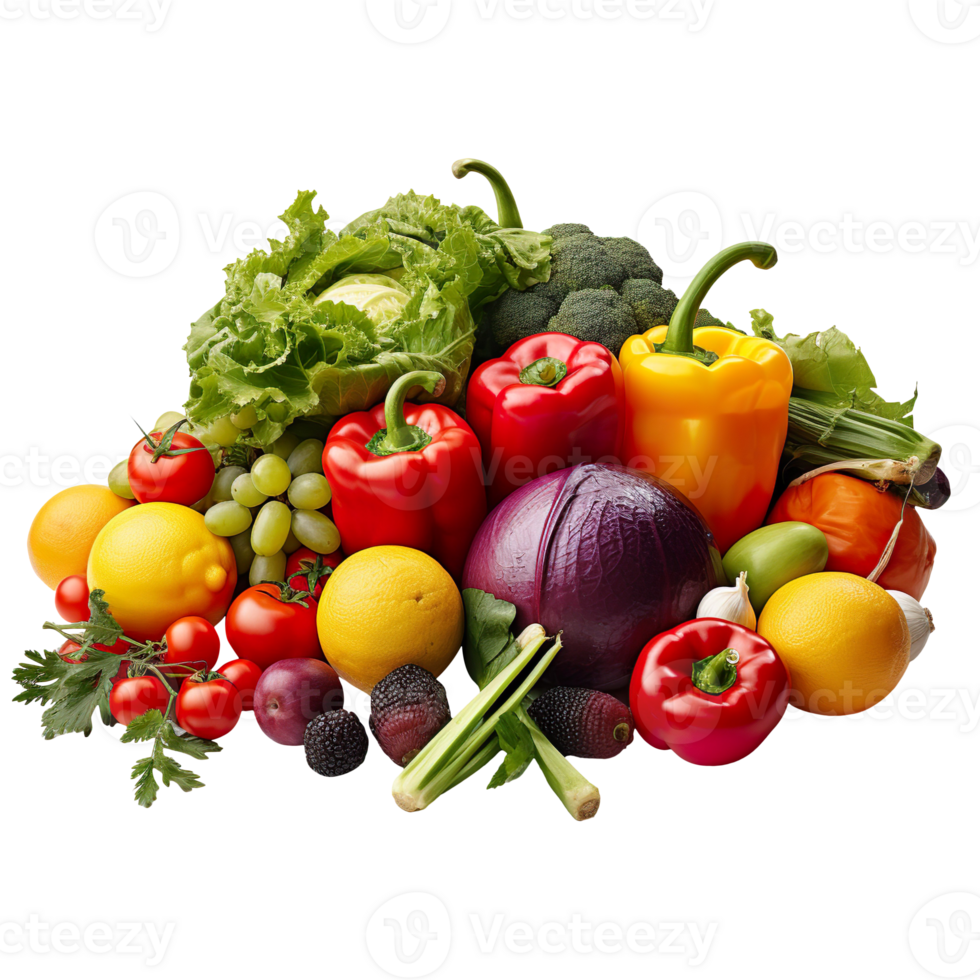assorted vegetable and fruit isolated on transparent background png