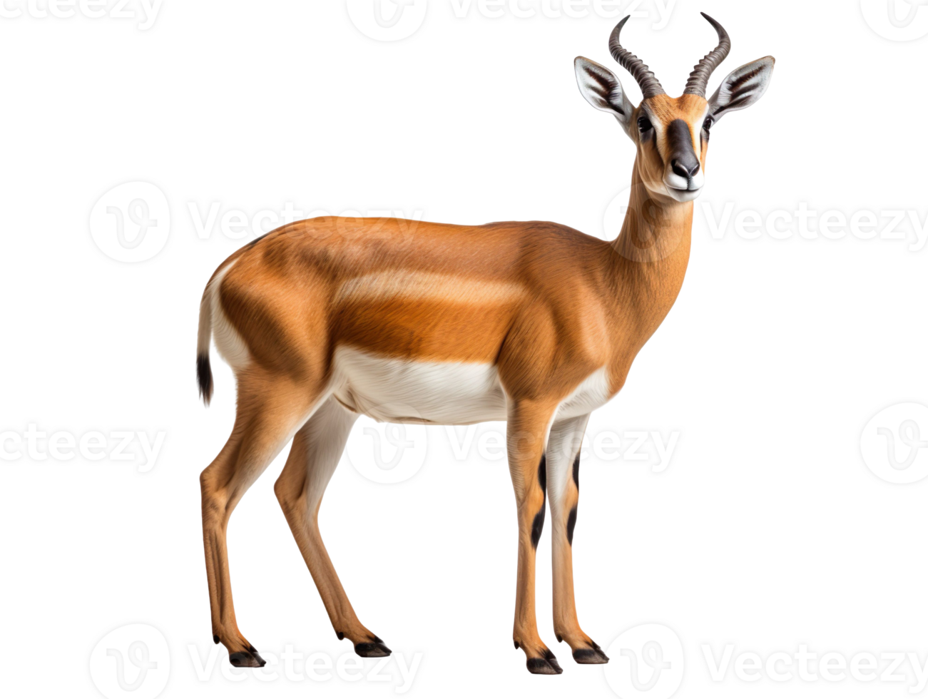 An antelope is standing isolated on transparent background png