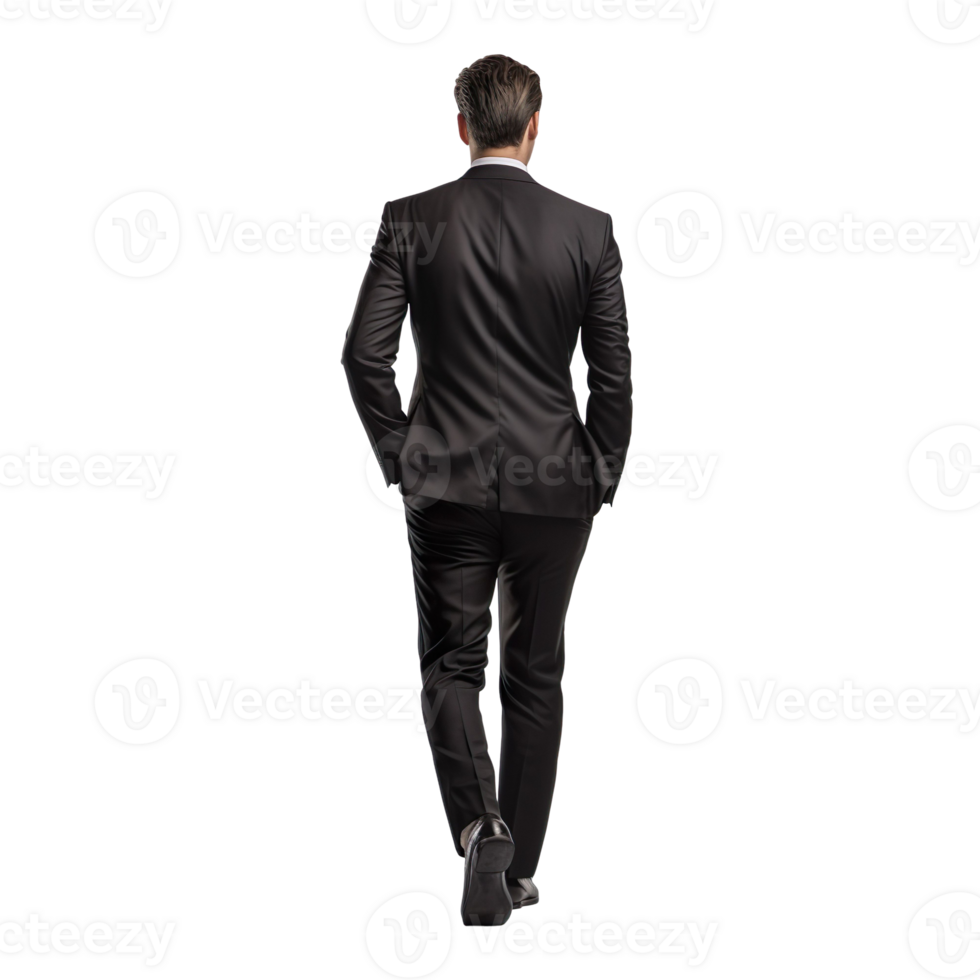 Back view of a businessman walking away isolated on transparent background png