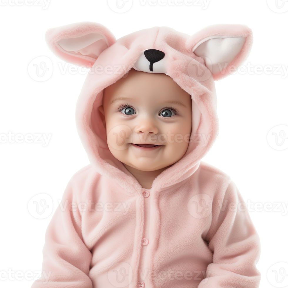 Baby Girl Wearing a Cute Bunny Onesie isolated on transparent background png