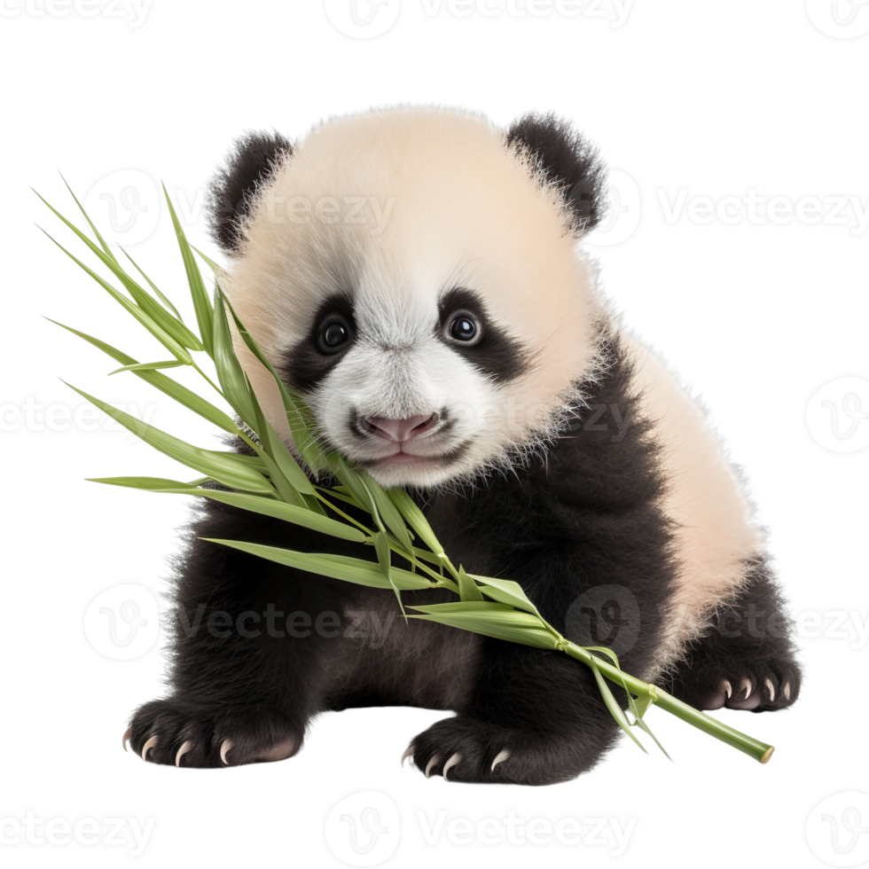 Baby panda eating bamboo isolated on transparent background png