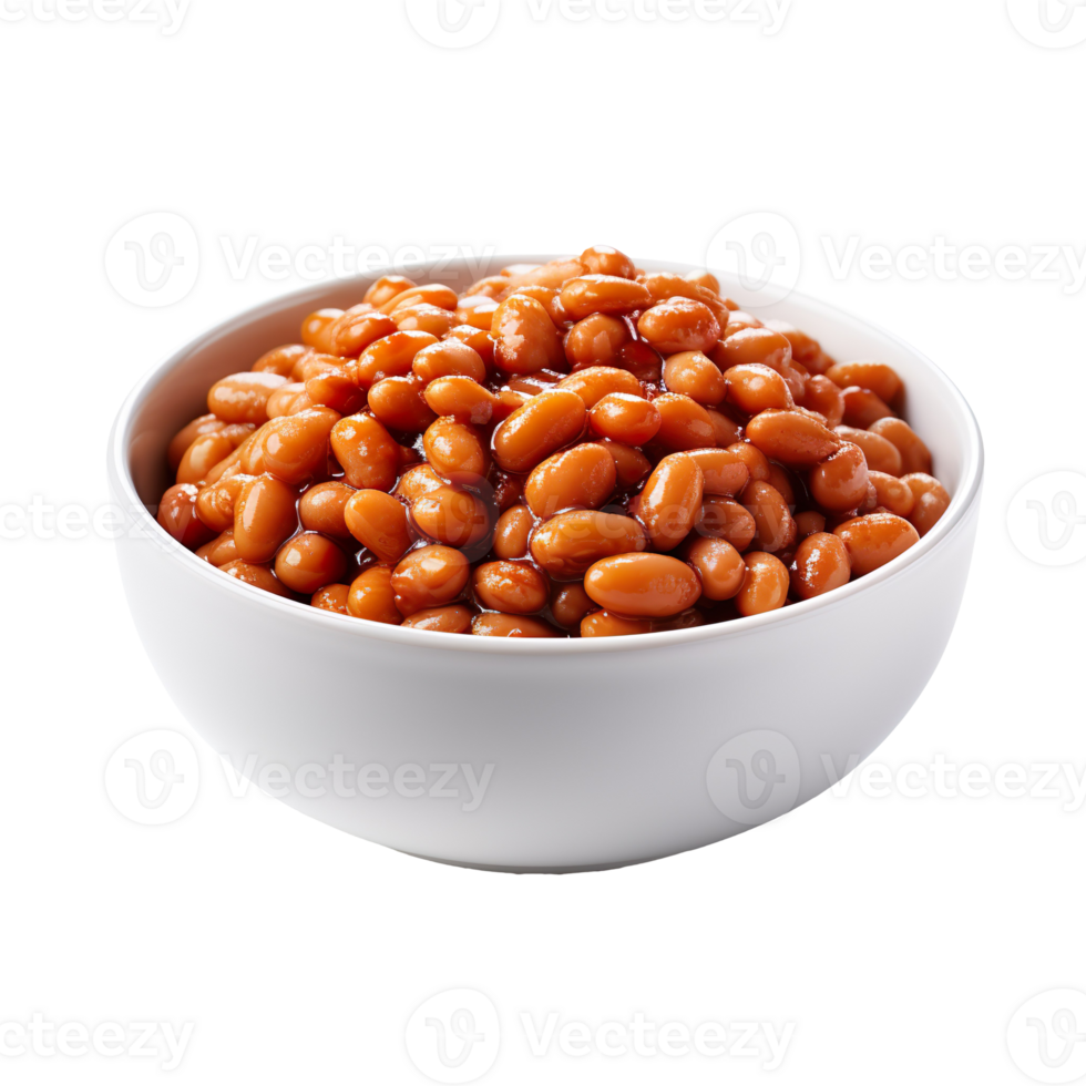 Baked beans in white bowl isolated on transparent background png