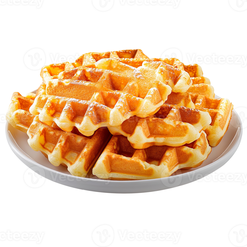 Belgian waffles on a plate isolated on transparent background png