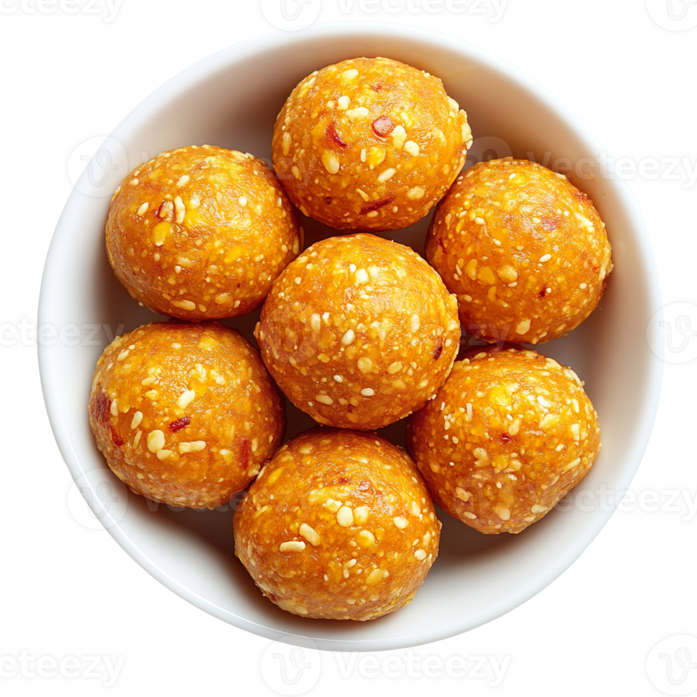 besan laddu top view isolated on transparent background png