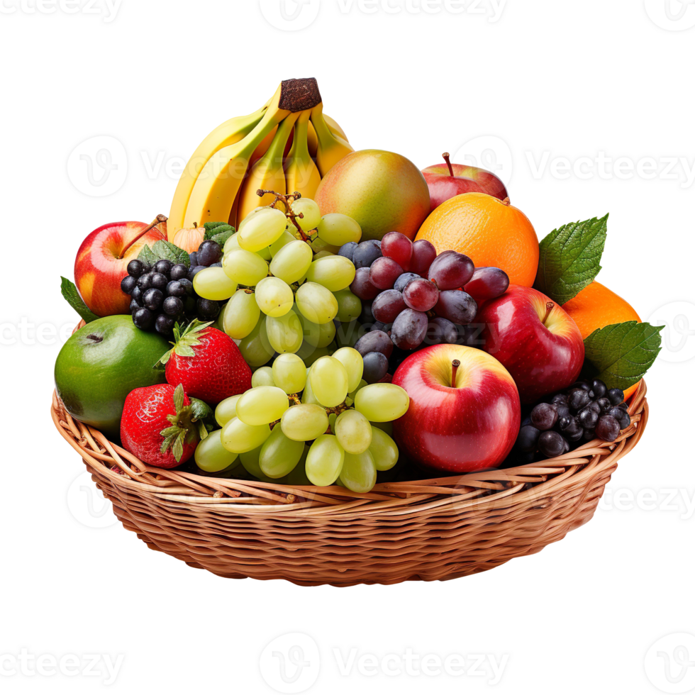 basket of healthy fruits isolated on transparent background png
