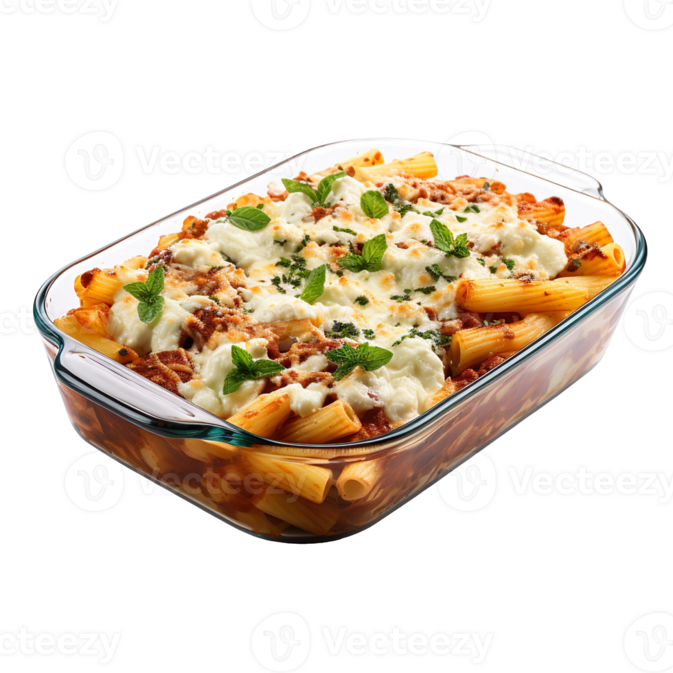 Baked Ziti Dish Layered Pasta and Cheese isolated on transparent background png