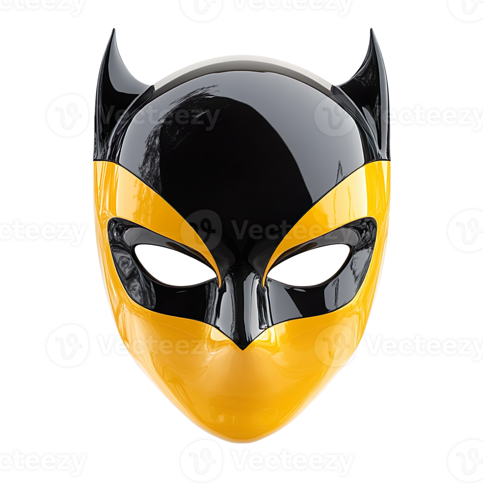Black and yellow hero mask with glossy finish isolated on transparent background png