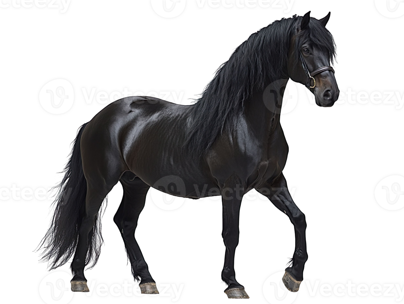 black horse with long black hair isolated on transparent background png