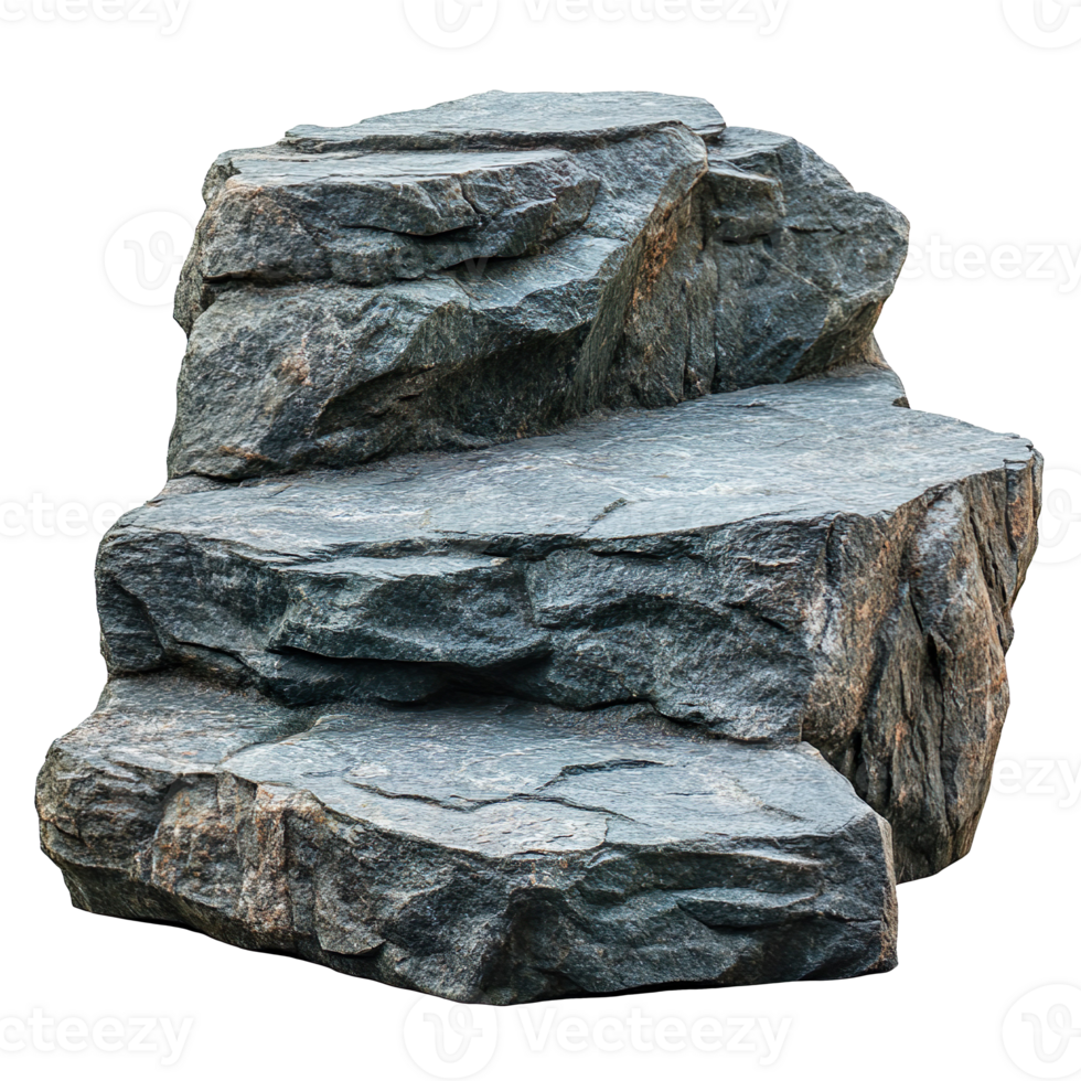 big hard rock boulder stone podium stage with steps isolated on transparent background png