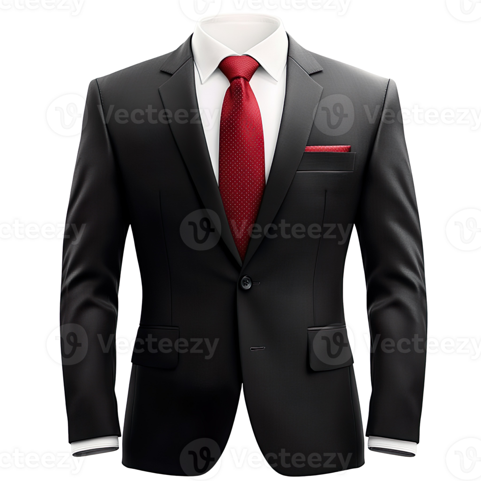 Black suit with red tie isolated on transparent background png