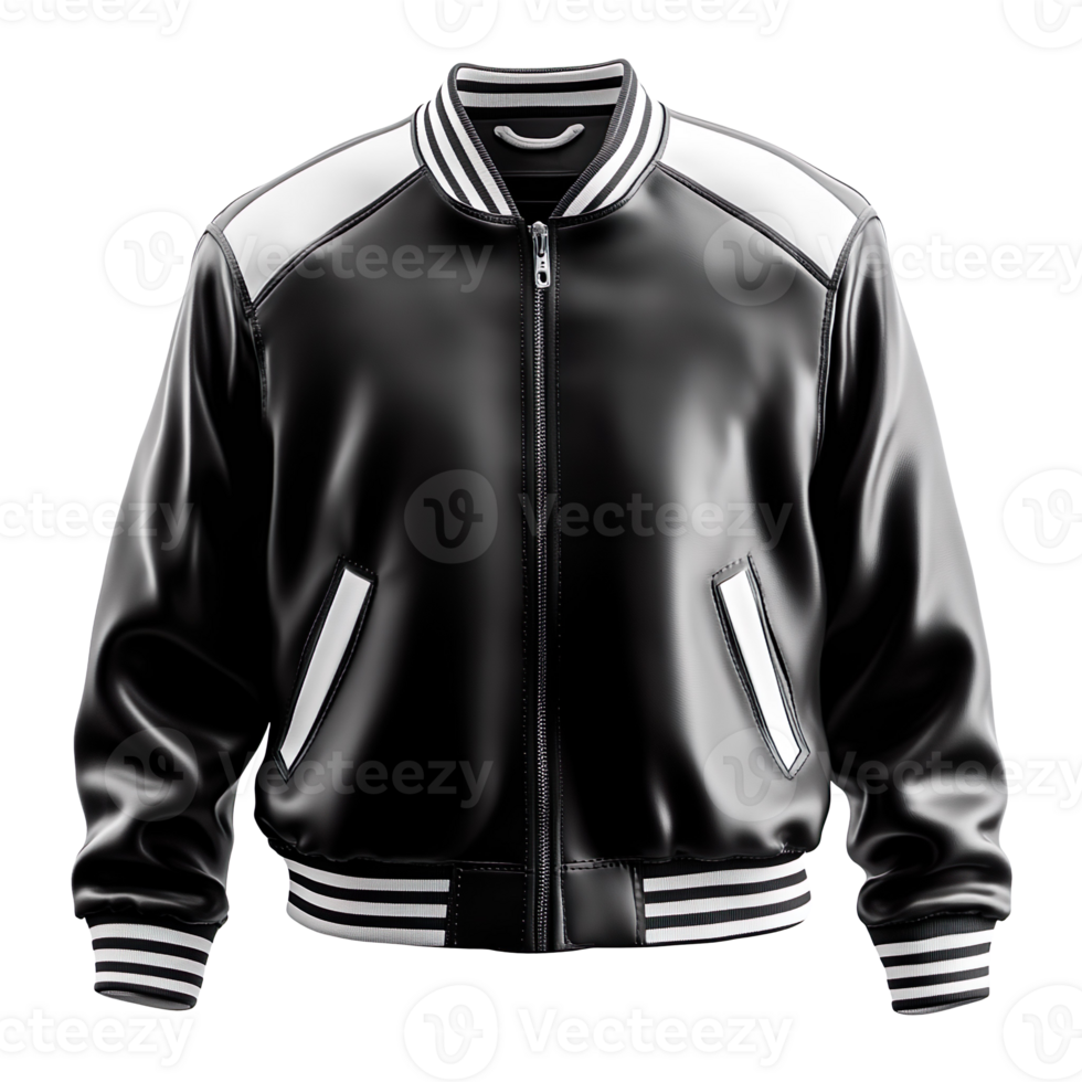 Black and white College Jacket, Varsity Coat isolated on transparent background png