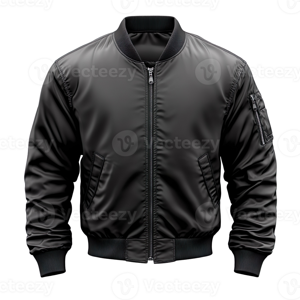 Black bomber jacket mockup isolated on transparent background png