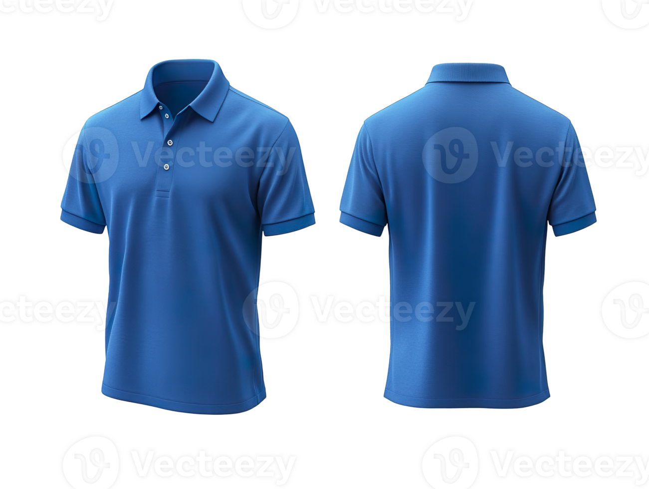 Blue polo shirt mockup with front and back view isolated on transparent background png