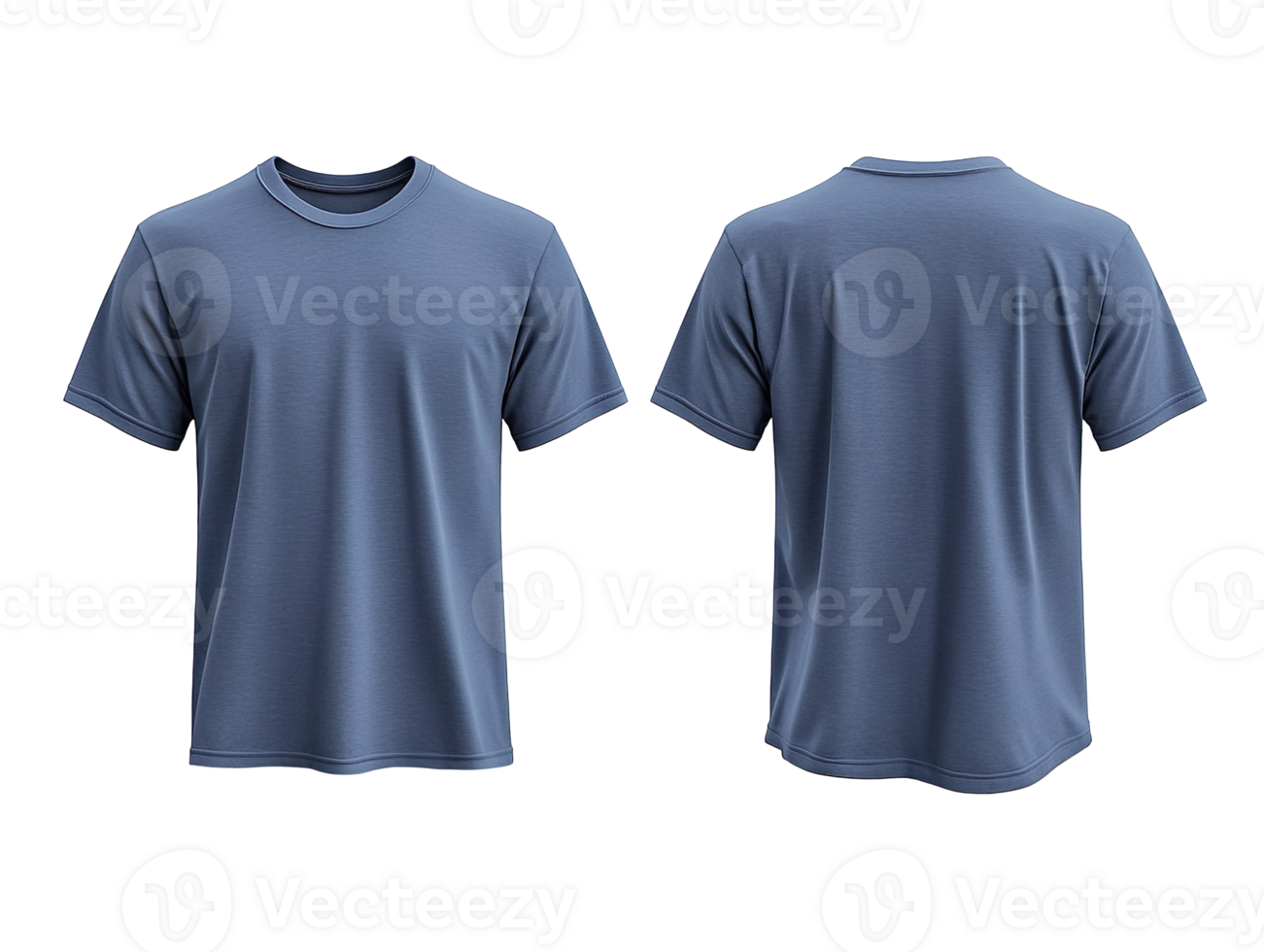 Blue t-shirt mockup front and back view isolated on a transparent background png