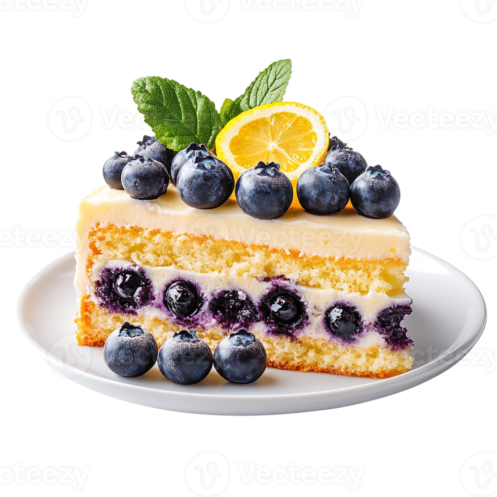 Blueberry Lemon Cake on a White Plate isolated on transparent background png