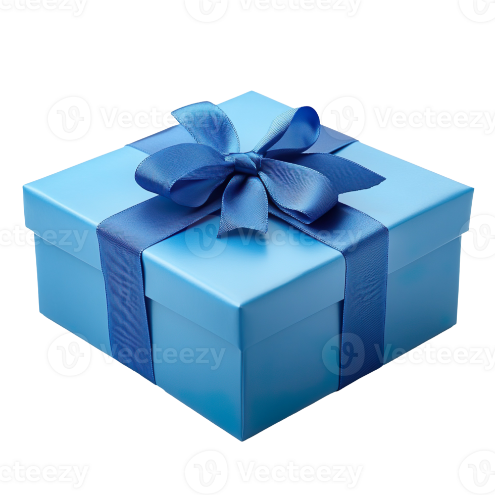 Blue color premium gift box with blue ribbon isolated on transparent background png