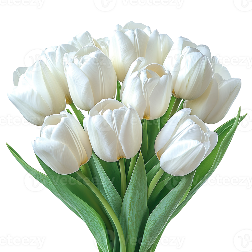 Bouquet of white tulips isolated on transparent background png