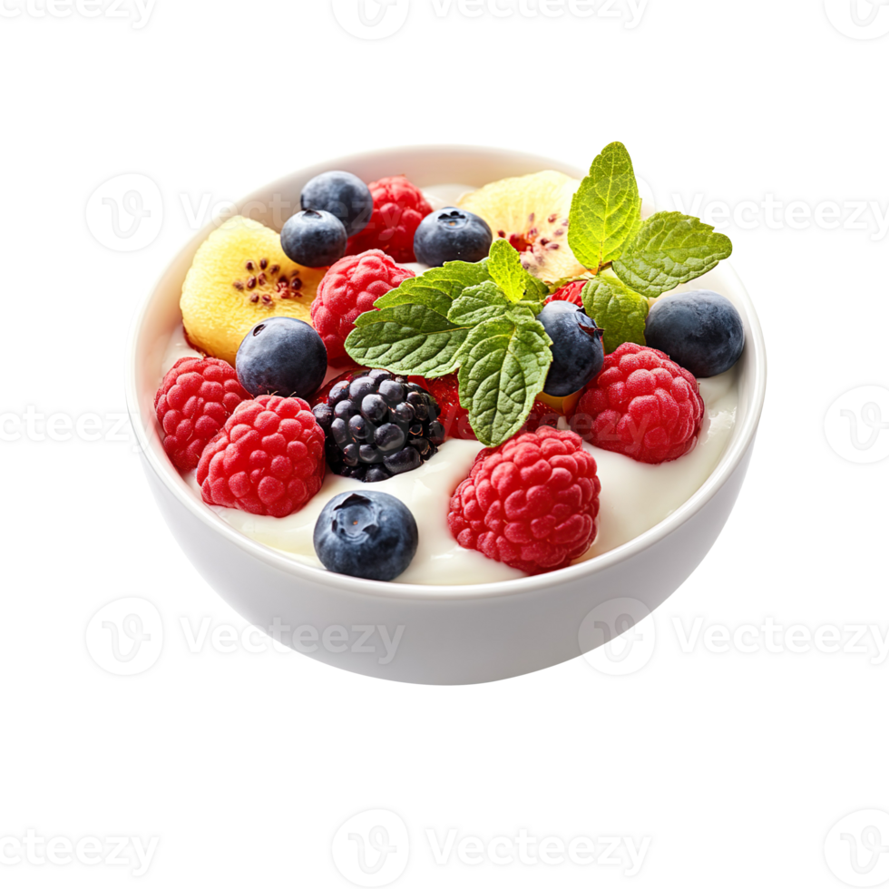 Bowl with tasty yogurt and fruits isolated on transparent background png