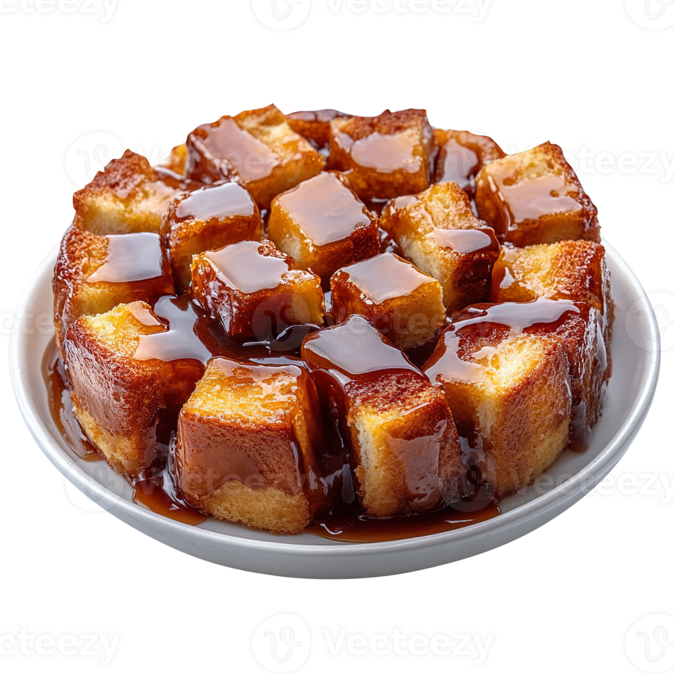 Bread Pudding with Caramel Drizzle isolated on transparent background png
