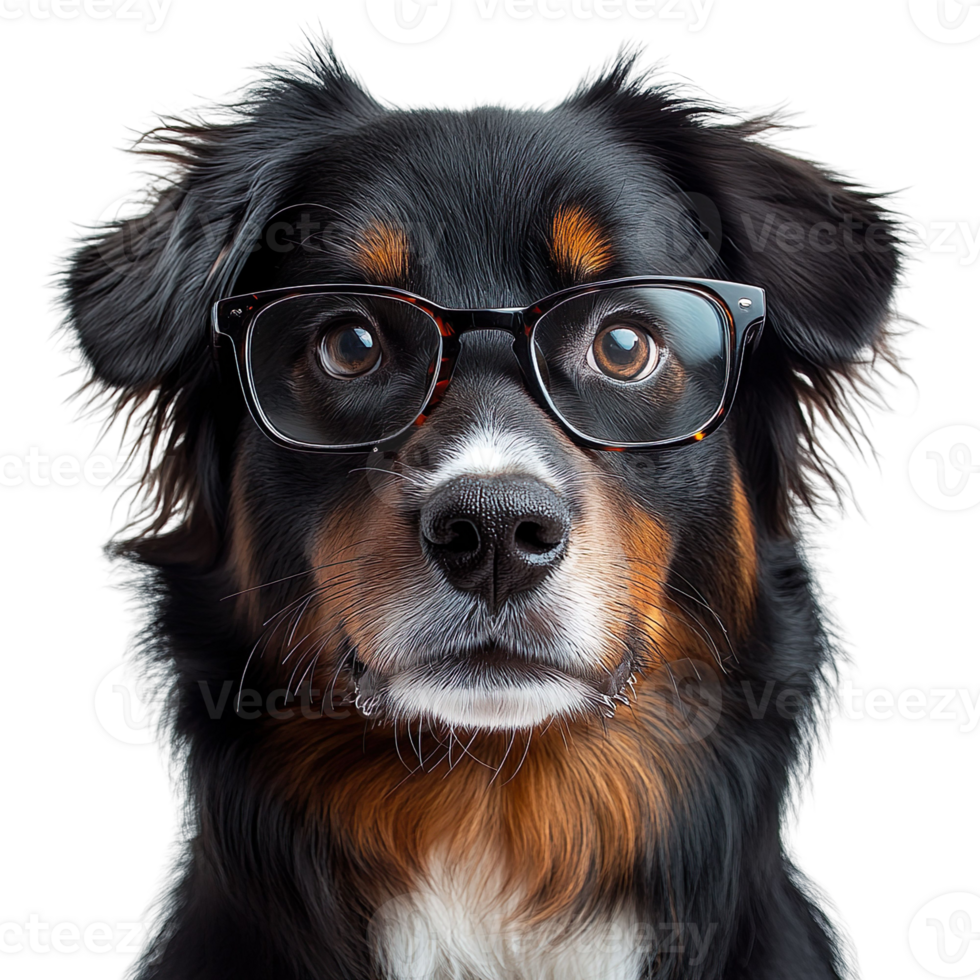 bround dog wearing glasses isolated on transparent background png