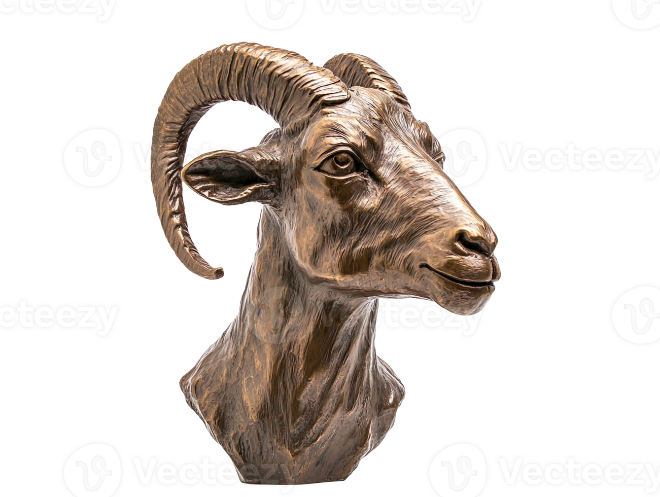 Bronze head of a goat statue isolated on transparent background png