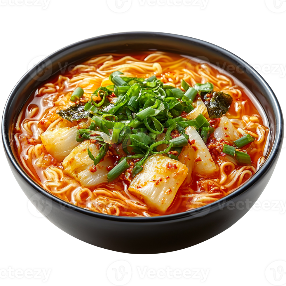 Bowl of rice noodles with kimchi isolated on transparent background png