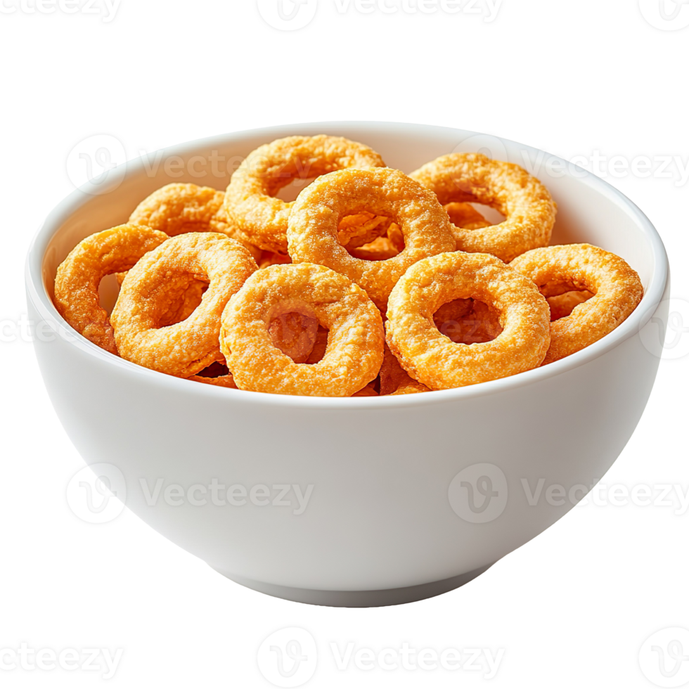 Bowl of cereal rings isolated on transparent background png