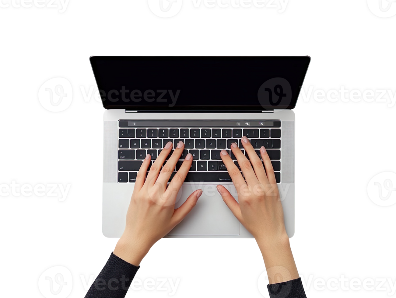 Business woman hand typing on laptop keyboard isolated on transparent background png