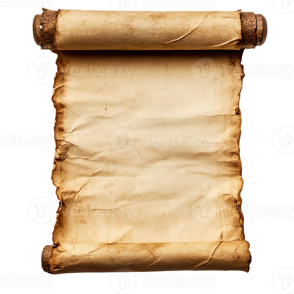 Brown old paper scroll open isolated on transparent background png