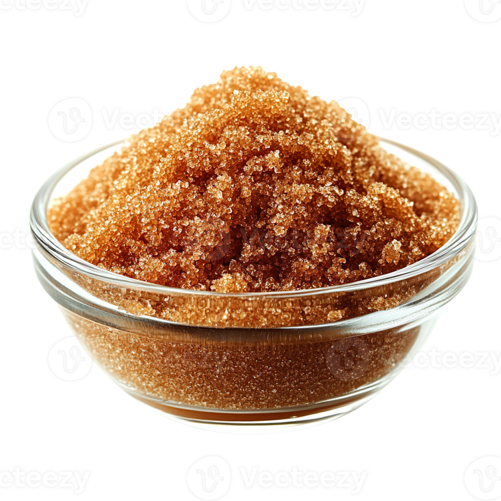 Brown sugar in a glass bowl isolated on transparent background png