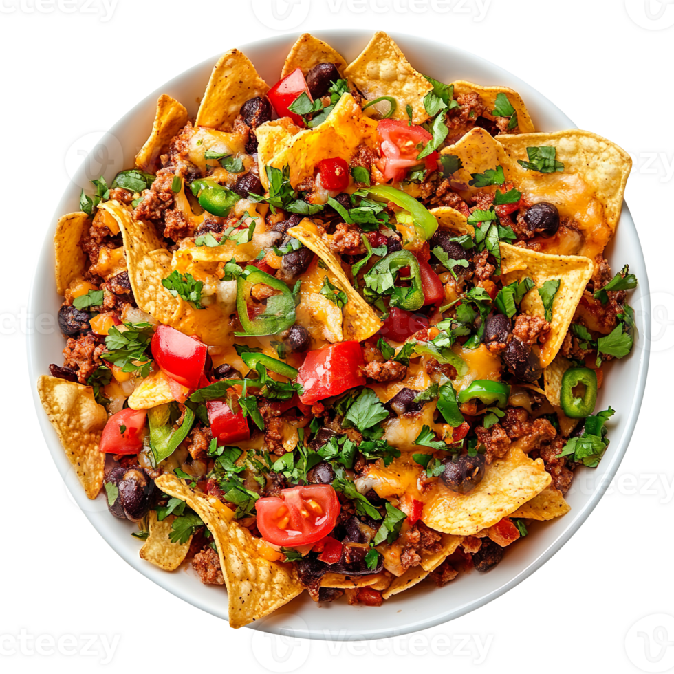 Campfire Nachos on white bowl isolated on transparent background png