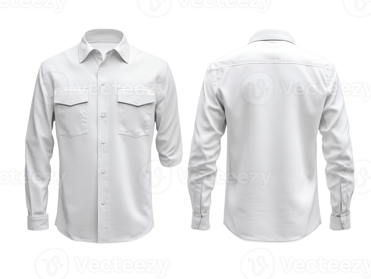 Cargo style men's shirt for mockup, White color front and back isolated on transparent background png