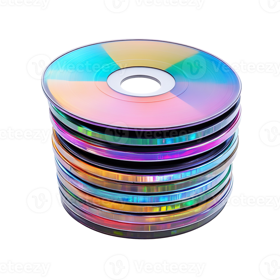 Cd or dvd disc pile isolated on a transparent background png