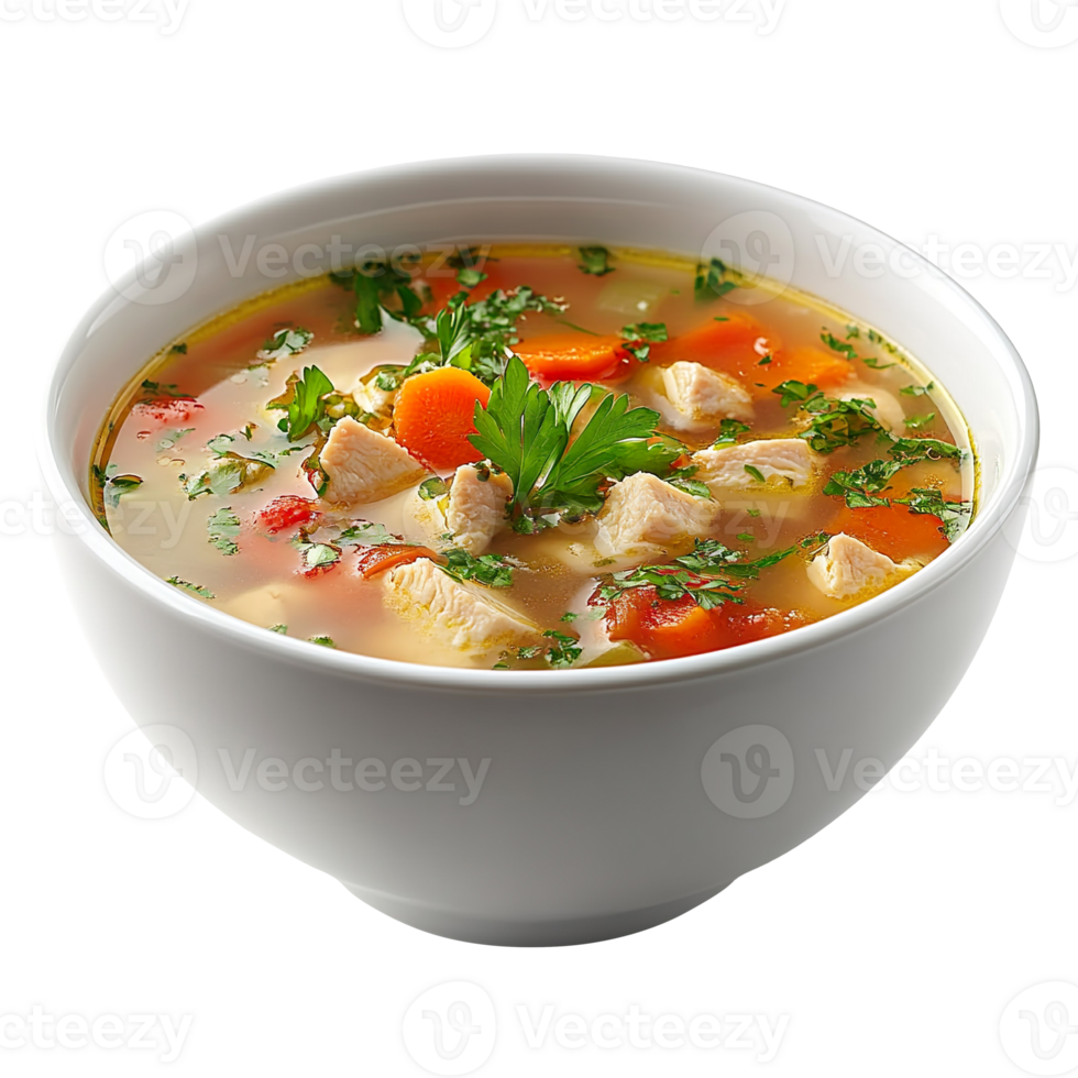Chicken soup in a bowl isolated on transparent background png