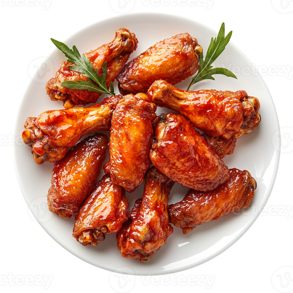 Chicken wings on white plate isolated on transparent background png