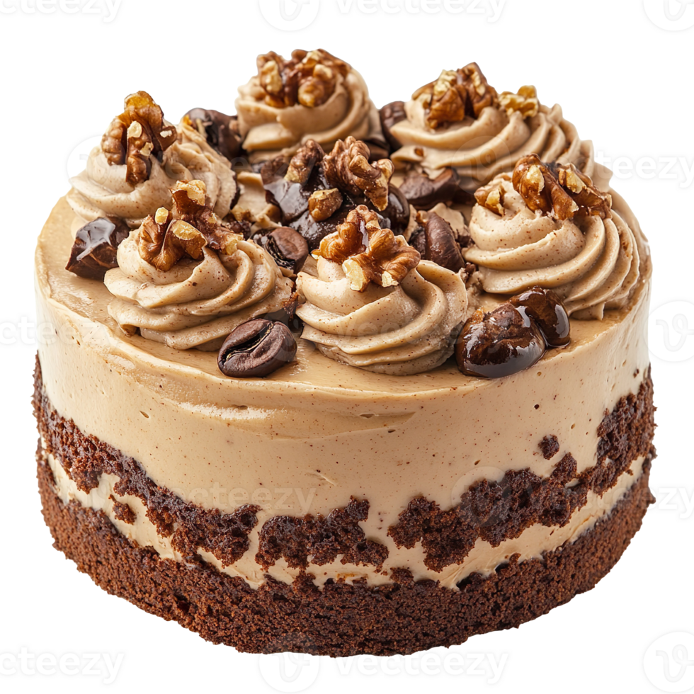 Coffee and Walnut Cake isolated on transparent background png