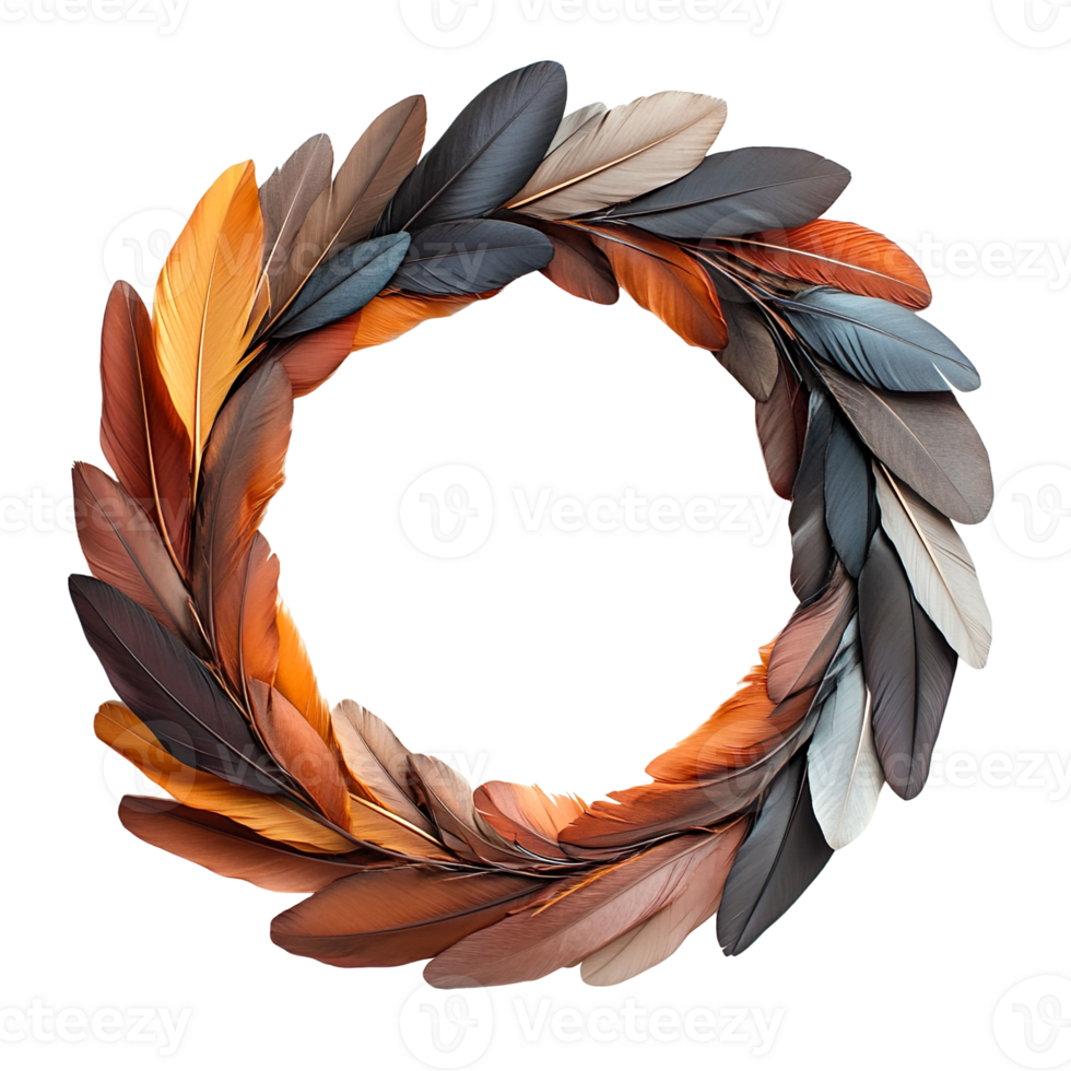 Circular Feather Wreath isolated on a transparent background png