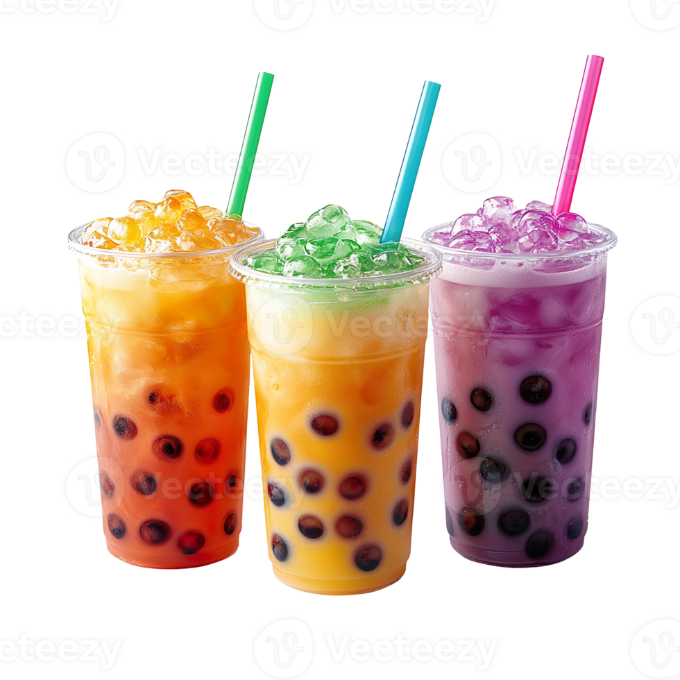 Colorful bubble tea drinks isolated on transparent background png