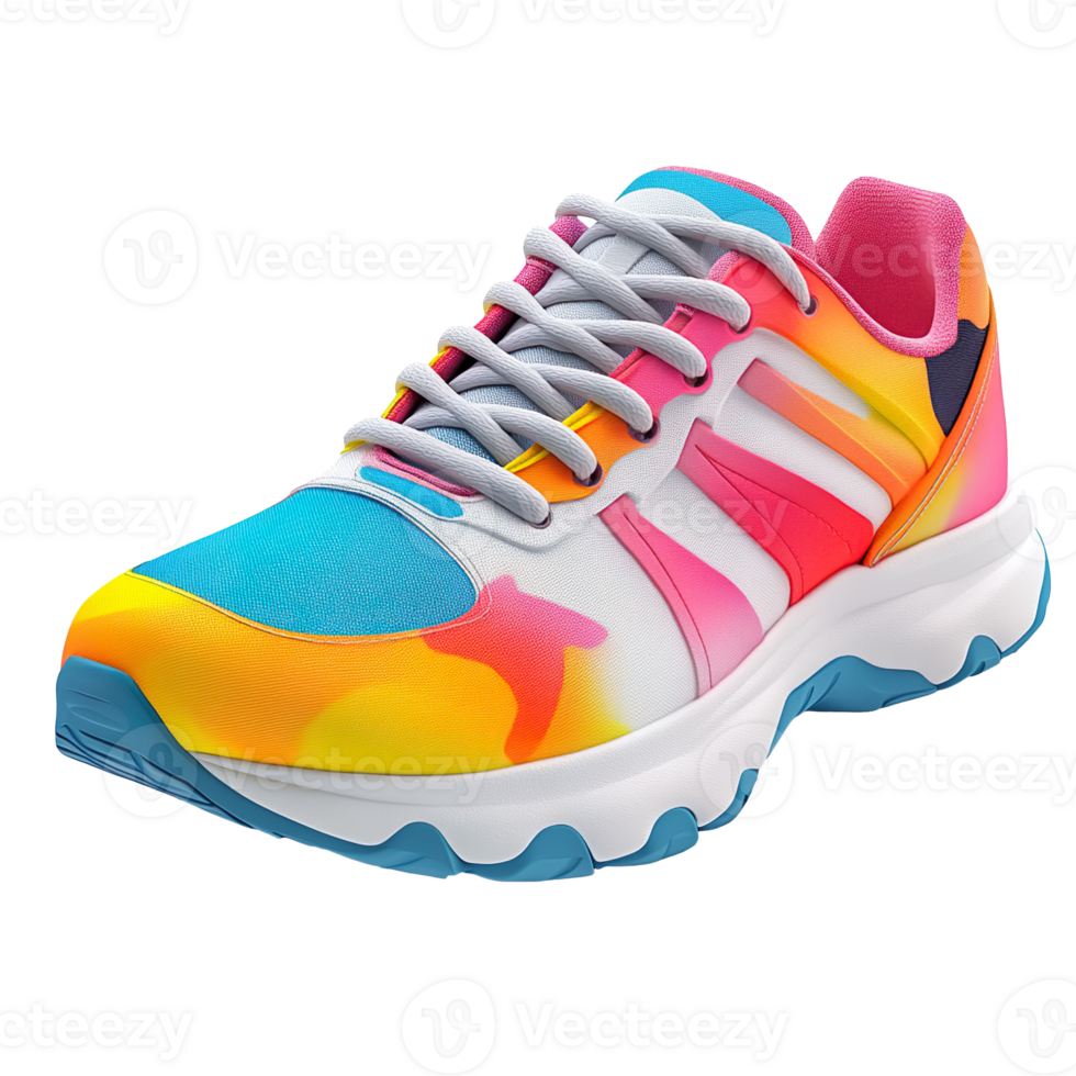 Colorful cool running sneakers mockup, vibrant colors isolated on transparent background png