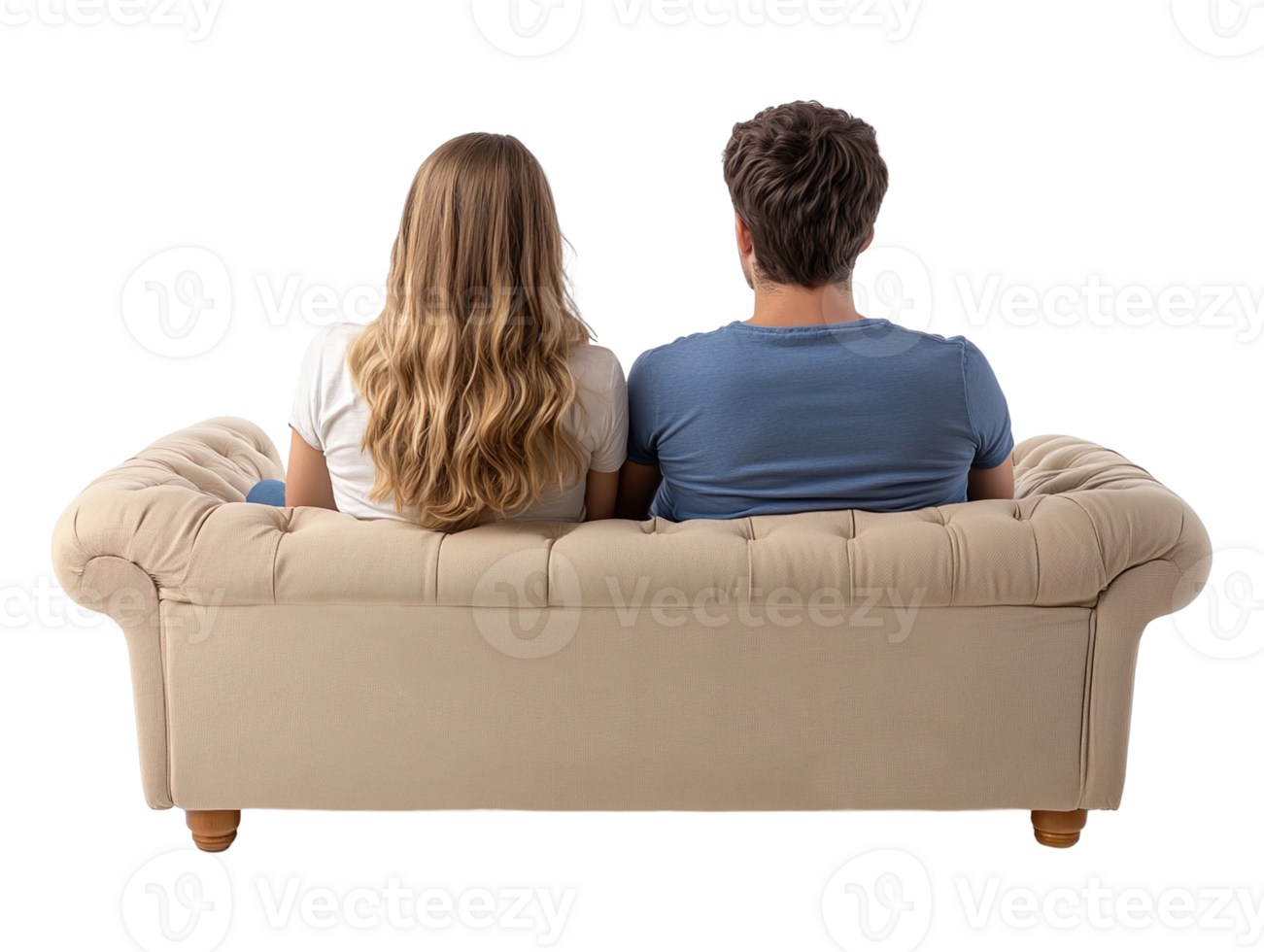 Couple sitting on couch, back view isolated on a transparent background png