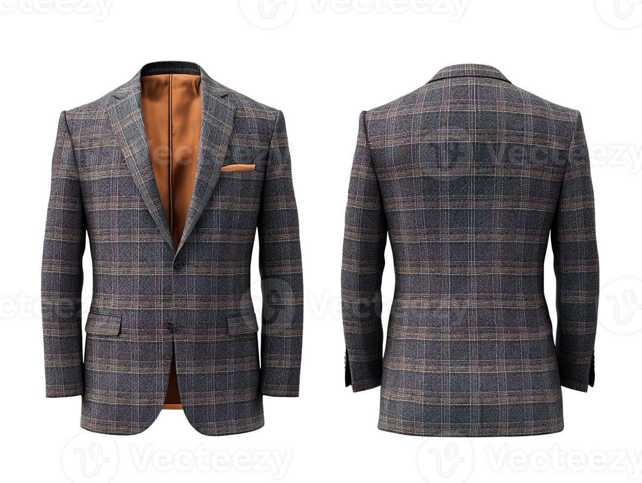 Classic Windowpane Check Jacket, front and back view isolated on transparent background png