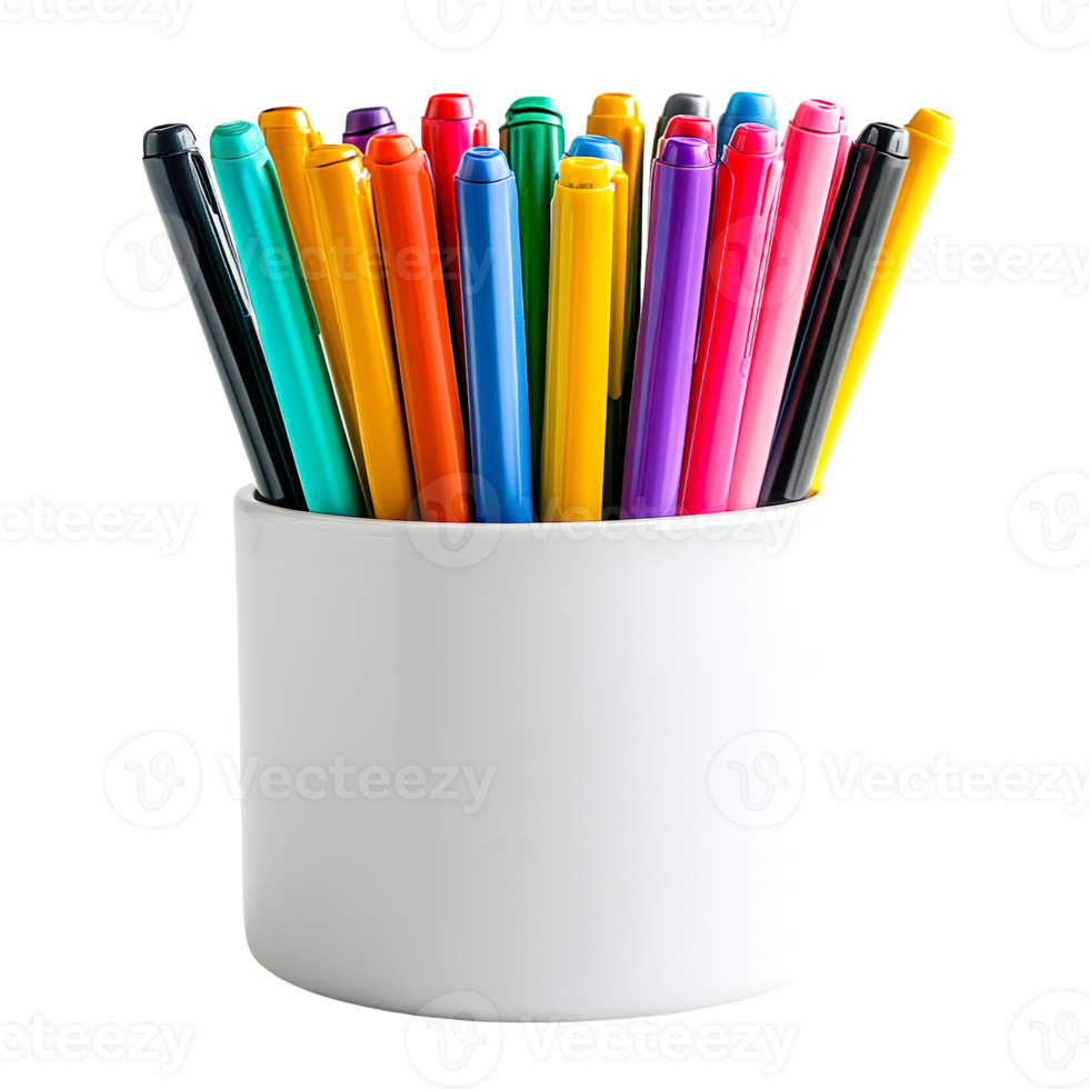 Colorful Pens in a White Holder isolated on transparent background png